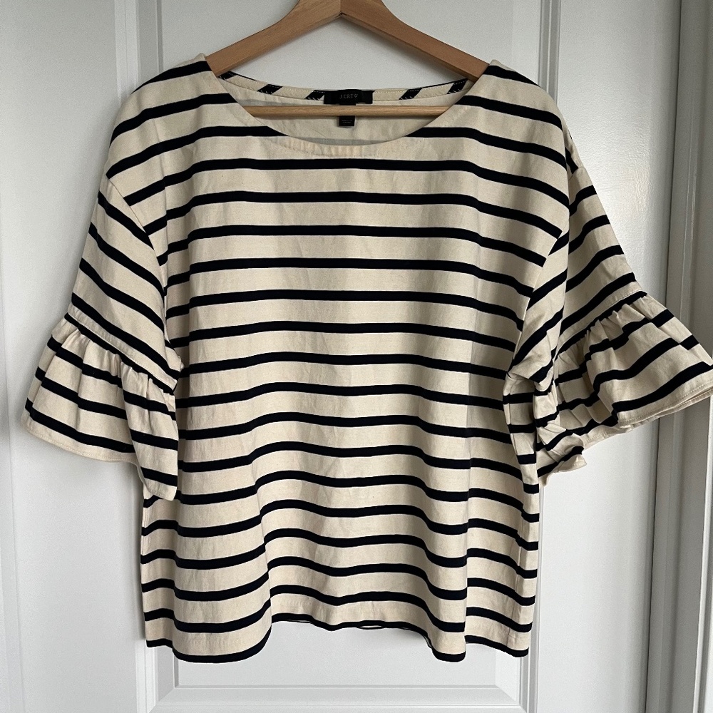 J. Crew Ruffle-Sleeve Striped Top